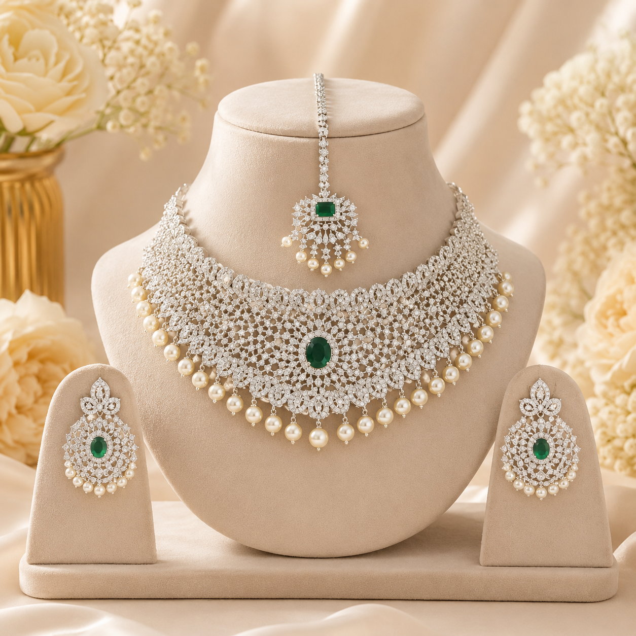 Floral CZ Necklace Set