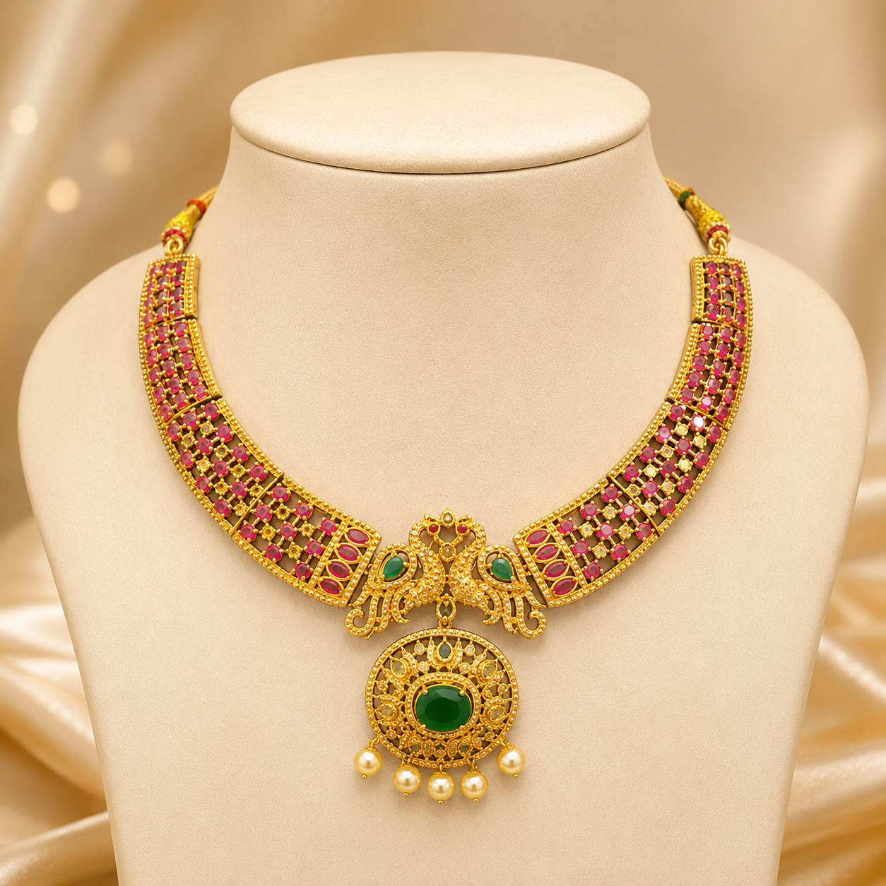 Ruby Studded Gold Plated Necklace