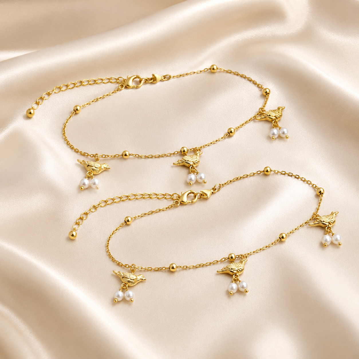 Pearl Beaded Anklet Pair